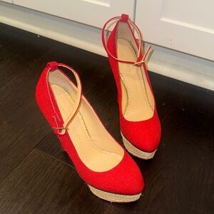 NWOT Charlotte Olympia red woven espadrille pumps 👠